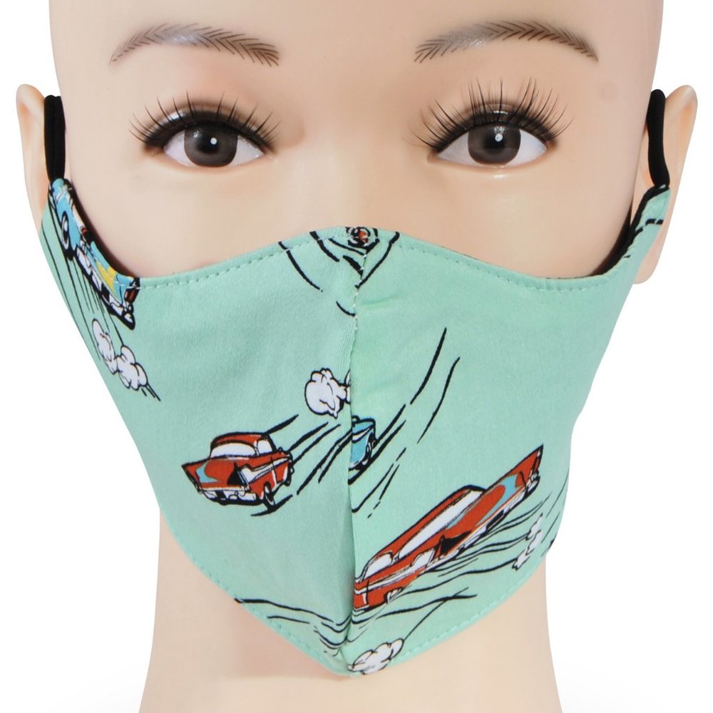Adjustable Cotton Face Mask, Car Print